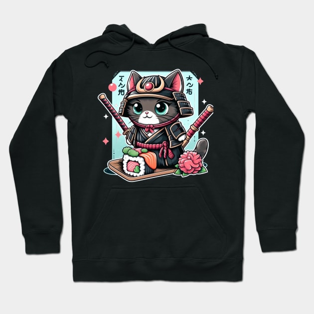 Women’s Cute Japanese Sushi Samurai Cat Hoodie by CP6Design